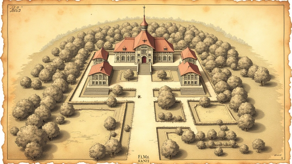 Senas archyvinis žemėlapis arba vedinynas iš XVIII amžiaus, rodantis Užutrakio dvaro planus ir aplinkinius parkus, smulkūs detales