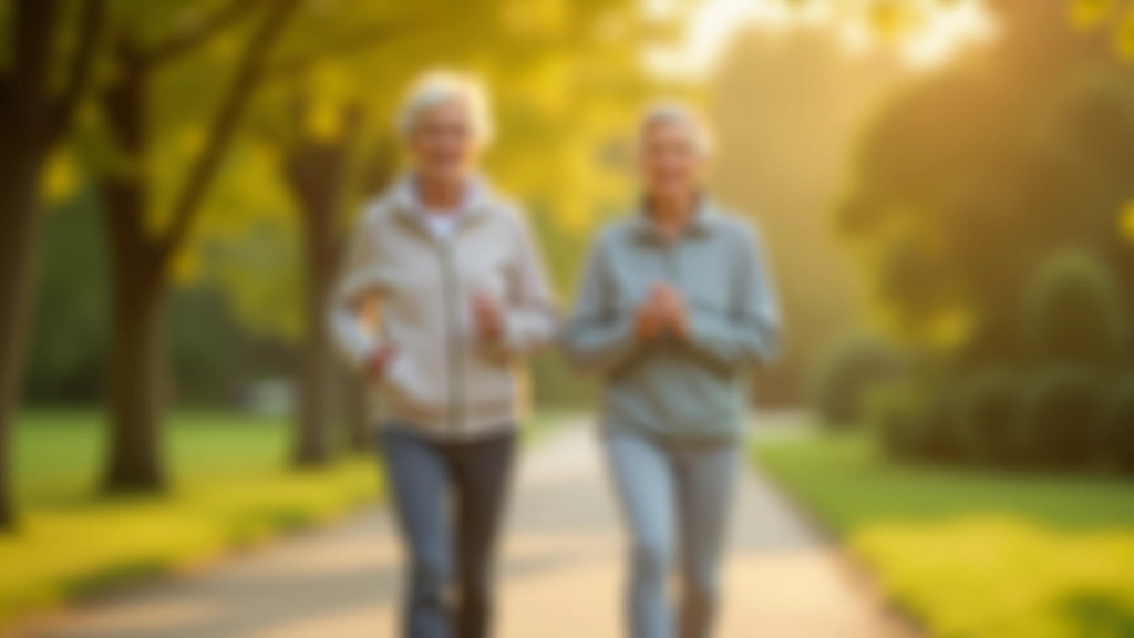 Seniorai atliekantys šildymo pratimus parko kelyje prieš pradėdami pasivaikščiojimą